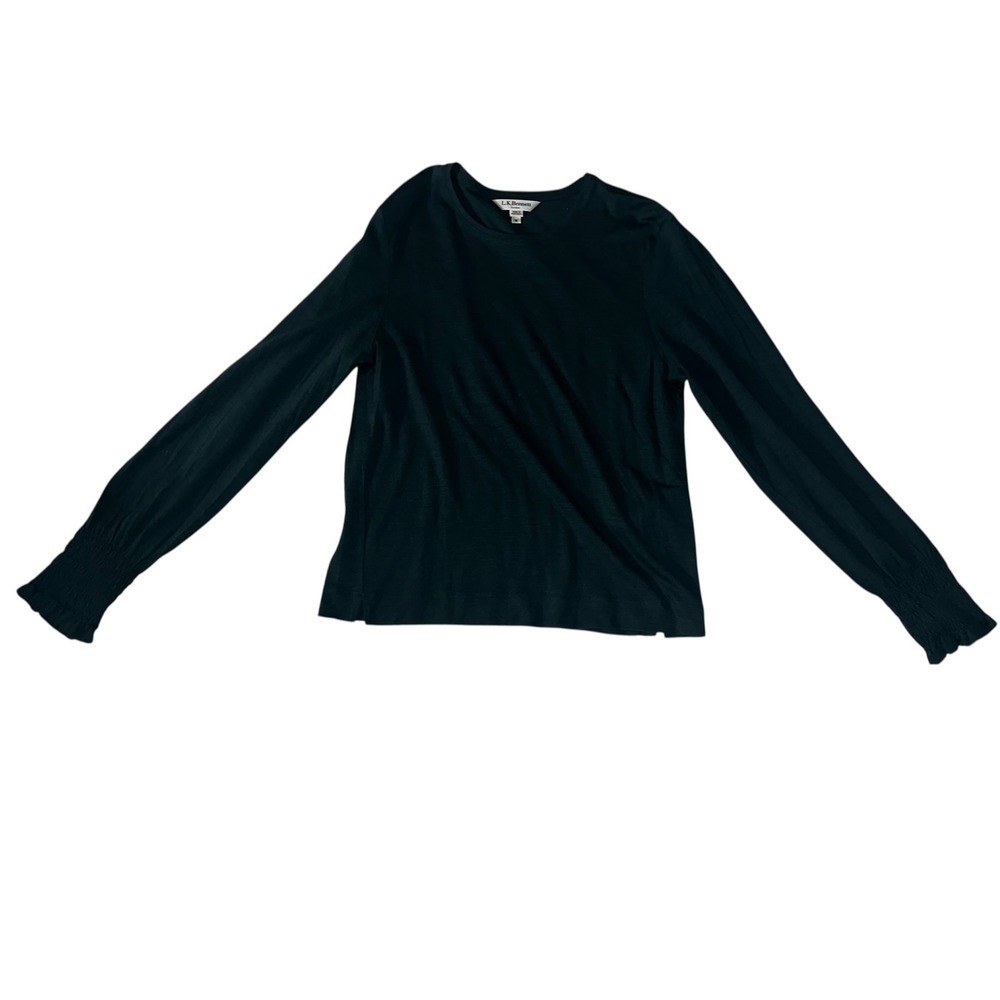 L.K. Bennett Forest Green Crew Neck Sz M Smocked Cuff Boho Designer Elegant